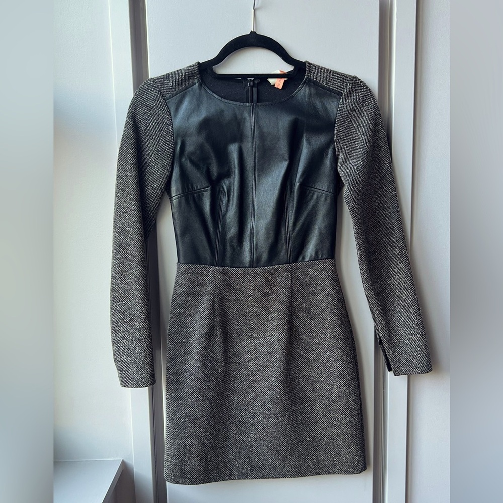 Club Monaco Leather + Heather Grey Wool Dress
